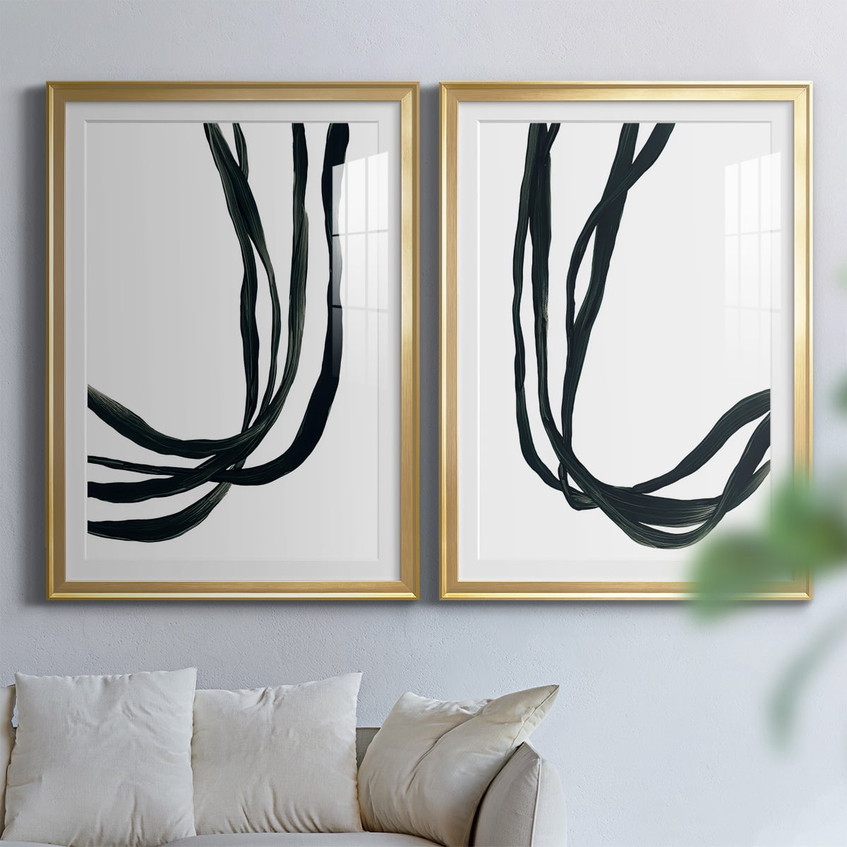 Wexford Home Onyx Ribbon I Premium Framed Print, 26.5" x 36.5" - Ready to Hang, Gold (Set of 2)