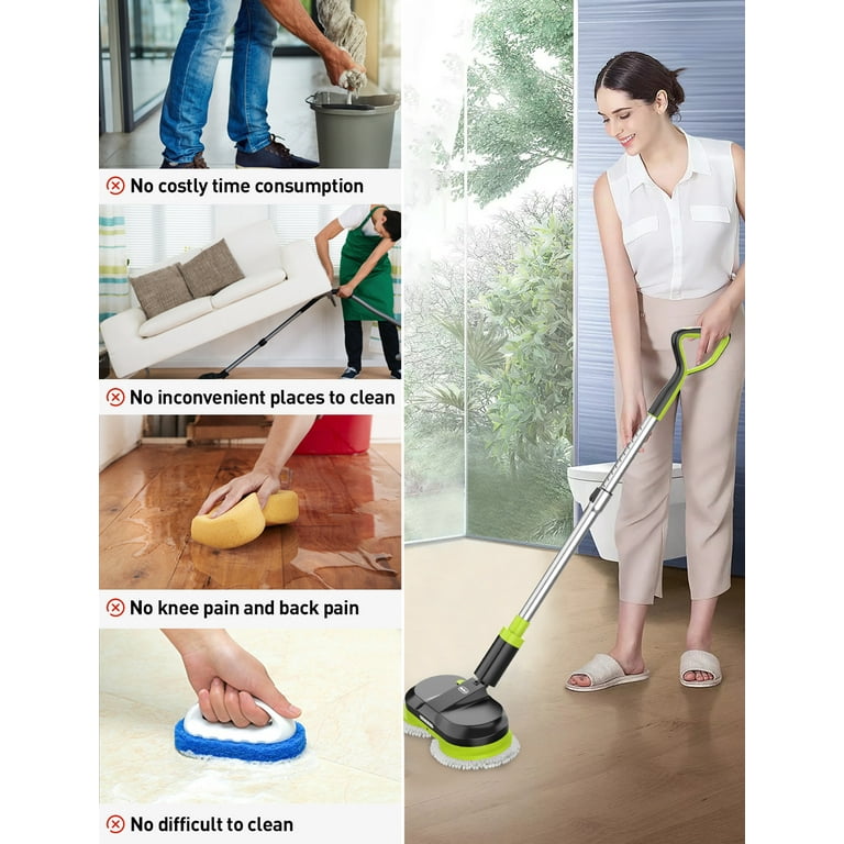 BIUBLE Cordless Spin Electric Mops with Water Tank, Led Light and Sprayer  for Floors,Tile & Hardwood Cleaning, with 6 Reusable Microfiber Pads,Black