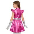 thumbnail image 2 of vastwit Kids Girls Alien Outfit Metallic Cap Sleeves Mock Neck Robot Mini Dress with Gloves 2Pcs Set Rose Red 16, 2 of 5