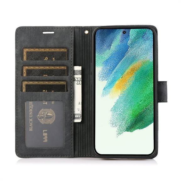 Allytech Wallet Flip Case for Samsung Galaxy S24 with Orchid Butterflies Embossed Pattern, Premium PU Leather Kickstand Magnetic Clasp Shockproof Case with Card Holder & Wrist Strap, Black