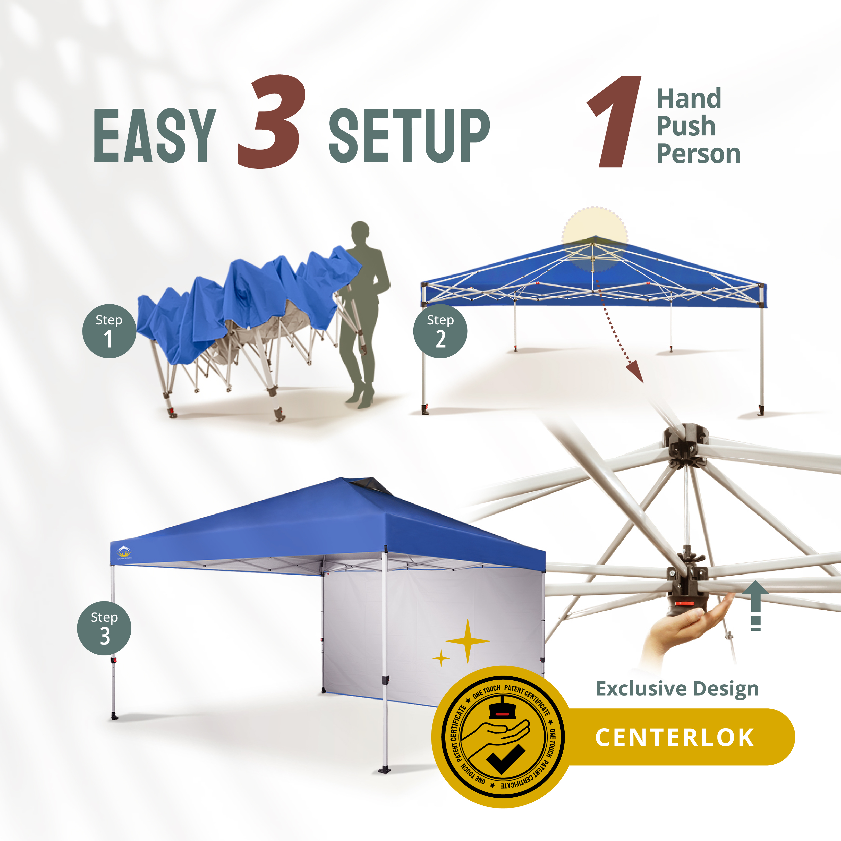 Crown Shades 12x12 Pop-Up Canopy with Sidewall, Blue photo 4