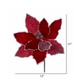 thumbnail image 2 of Vickerman 17" Artificial Pointsettia Christmas Stem, Glitter Finish Holiday Decor Accent, 5 Pack, Red, 2 of 2