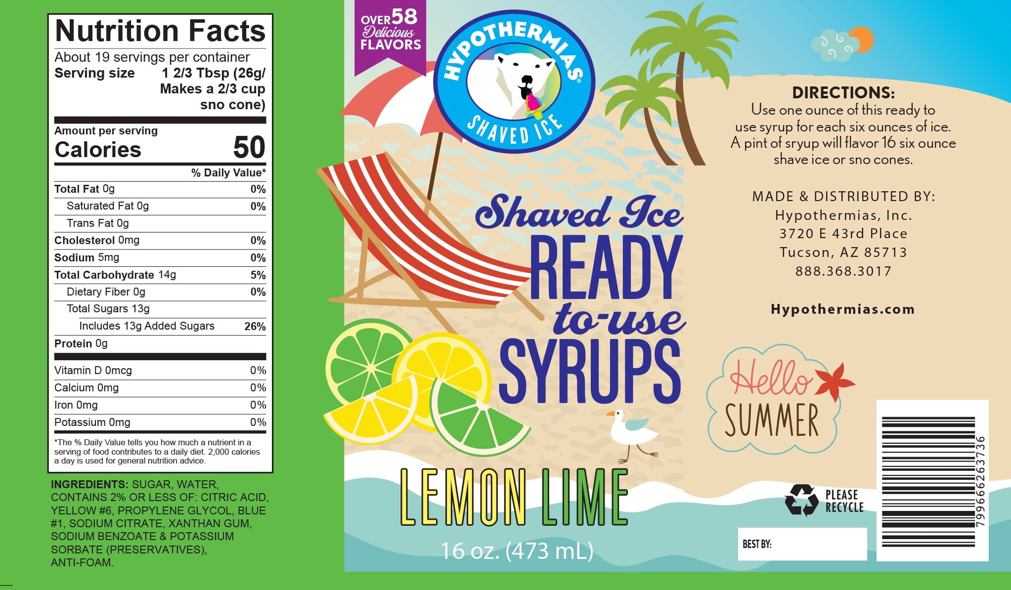 Hypothermias Shaved Ice and Snow Cone Syrup in Gift Box - Variety 3 Pack (16 Fl Oz Each) - Coconut, Strawberry, Lemon Lime - Non-GMO 100% Pure Cane Sugar
