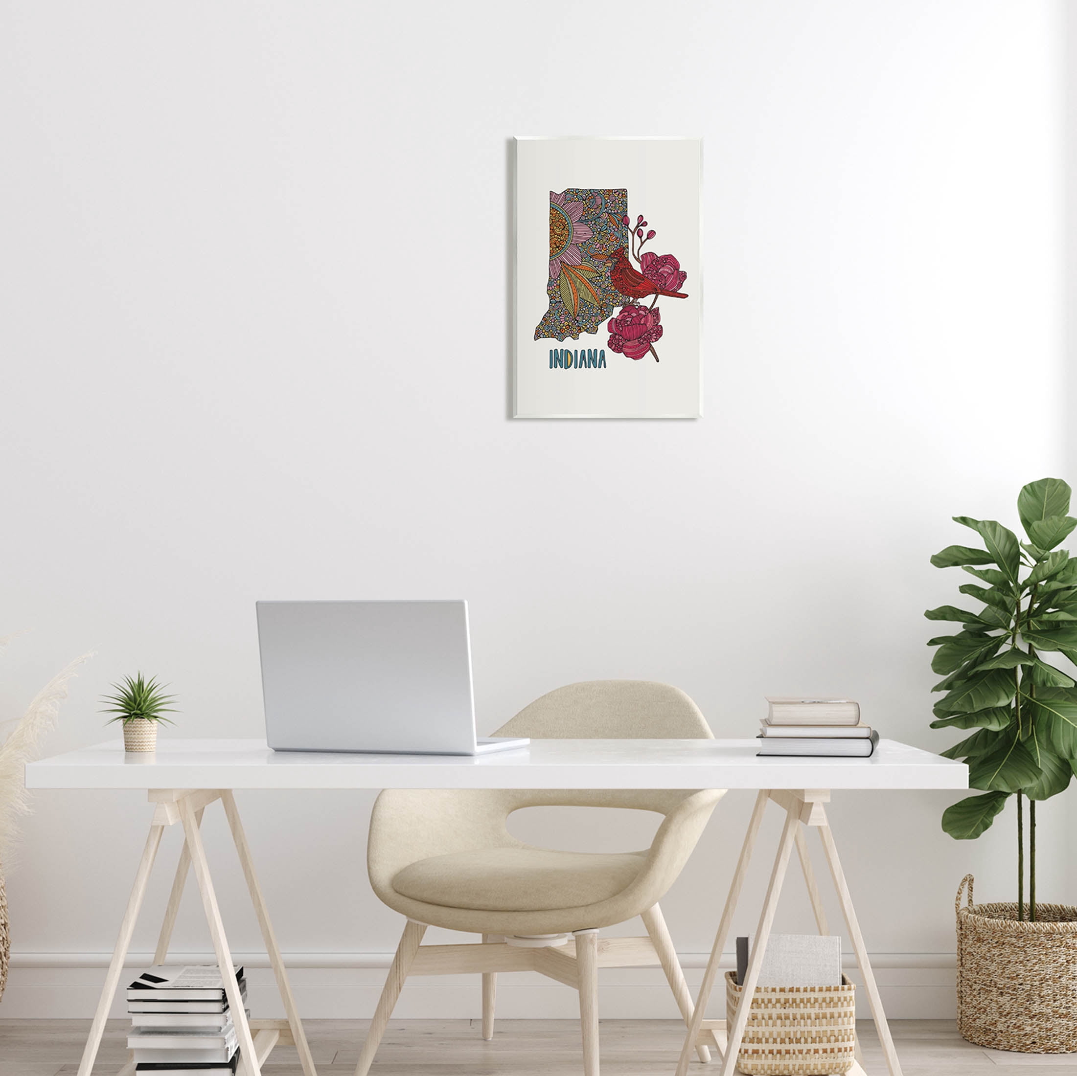Stupell Industries Indiana State Bird Florals Graphic Art Unframed Art Print Wall Art, Design by Valentina Harper