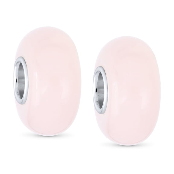 Bling Jewelry Womens Set of 2 Milky Pink Opaque Murano Glass Charm Bead Sterling Silver for Bracelets