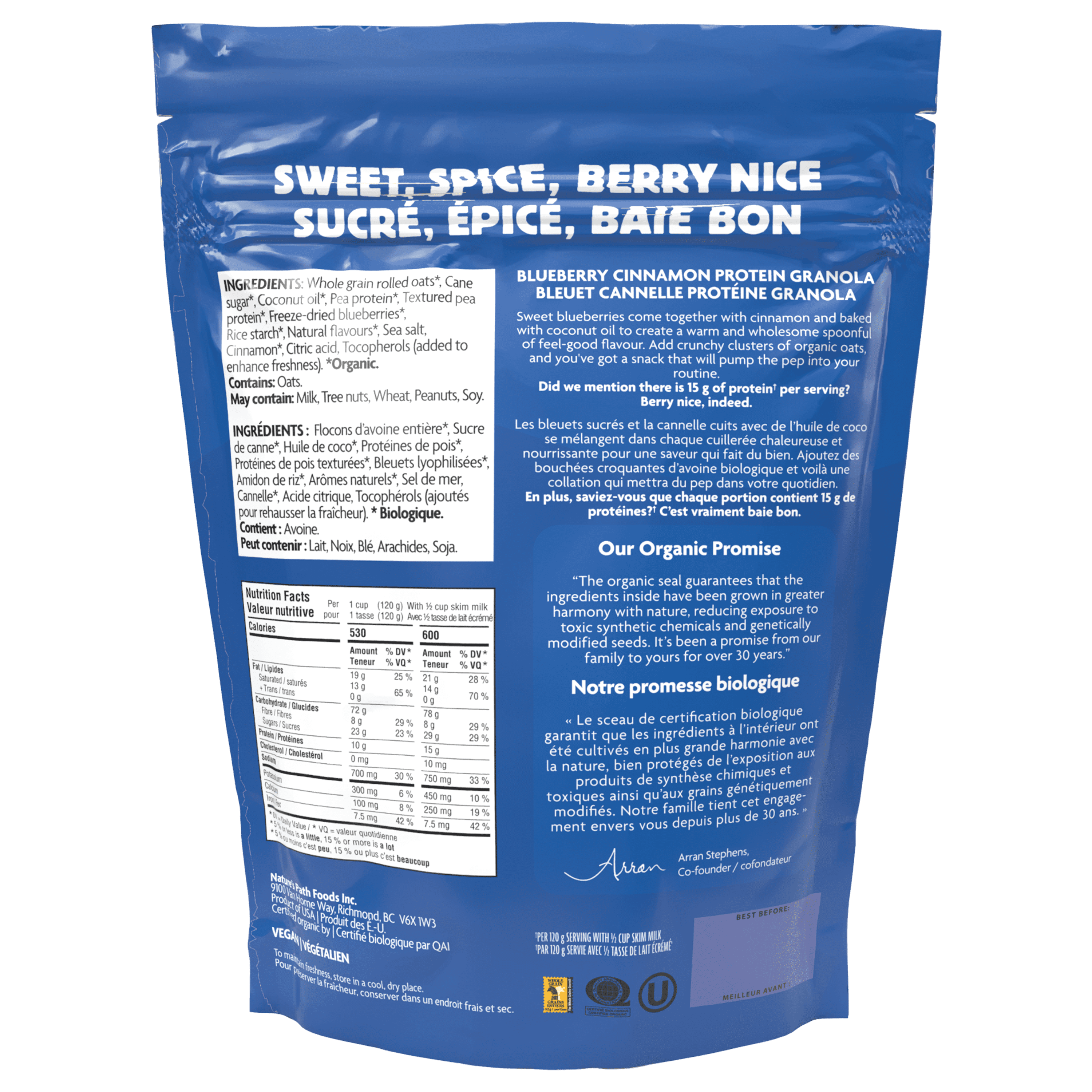 Granola protéiné biologique Bleuet et cannelle Nature’s Path, 284 g, sac