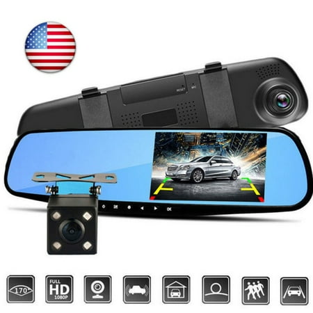 Dual Lens Car DVR Reverse + Rear View Camera Kit HD LCD Mirror Monitor Dash (Best Car Rear View Camera)