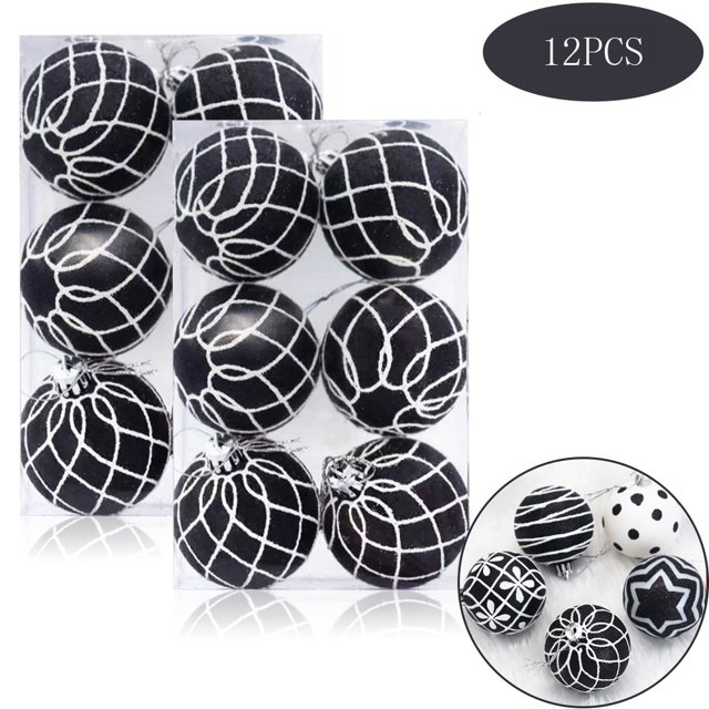 12PCS 2.4" Christmas Balls Ornaments Black Shatterproof Christmas Tree