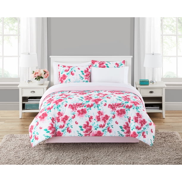 Mainstays Floral 8 Piece Bed in a Bag, Queen with Comforter, Shams