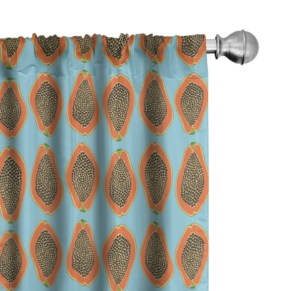 Ambesonne Orange Blue Window Curtains, Halved Tropic Papayas, Each 28" W x 63" L, Sky Blue Burnt Sienna