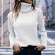 thumbnail image 2 of Jersey de cuello alto liso para mujer - Top retro de manga larga y corte ajustado - Poliéster, corte holgado informal para el día a día y el trabajo, 2 of 4