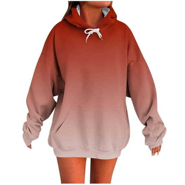 Dagugfen Oversized Hoodies for Women Drawstring Gradient Color Pullover Loose Preppy Sweatshirt with Pocket