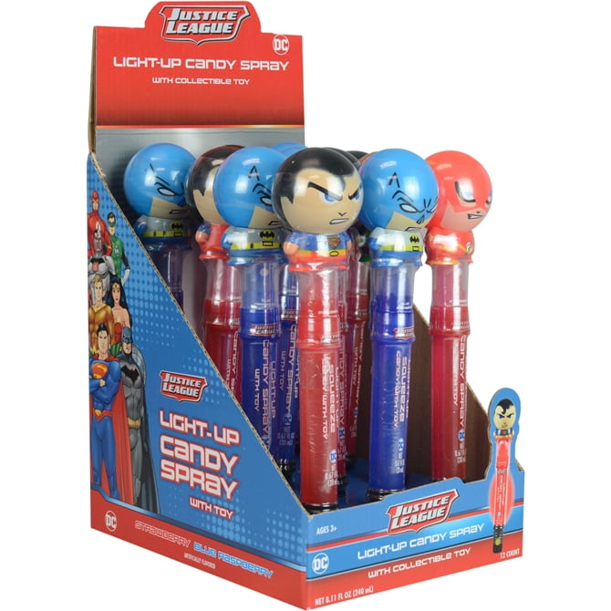 Koko's Justice League DC Comics Buildable Light-Up Candy Spray + Toy, 0.68 fl oz (20ml) - 12 Count Display Box