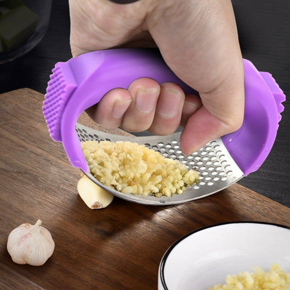 TopLLC 2024 Upgrade Stainless Steel Garlic Presser Garlic Press Rocker Garlic Mincer Garlic Crusher With Peeler And Cleaning Brush Stainless Steel Garlic Mincer A cutting