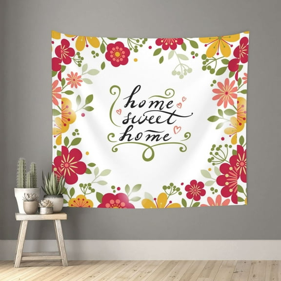 Pofeuu Home Sweet Home Floral Print Wall Tapestry Decoration Wall Hanging Tapestry 60 x 51 Inch