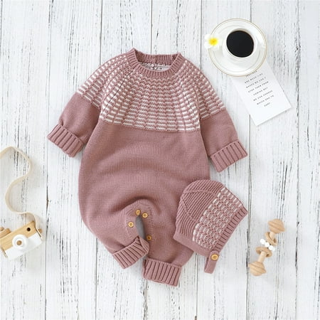

Hunpta Newborn Infant Boy Girl Patchwork Knitted Sweater Baby Jumpsuit Romper Cotton Caps Hat Outfits Sets Clothes