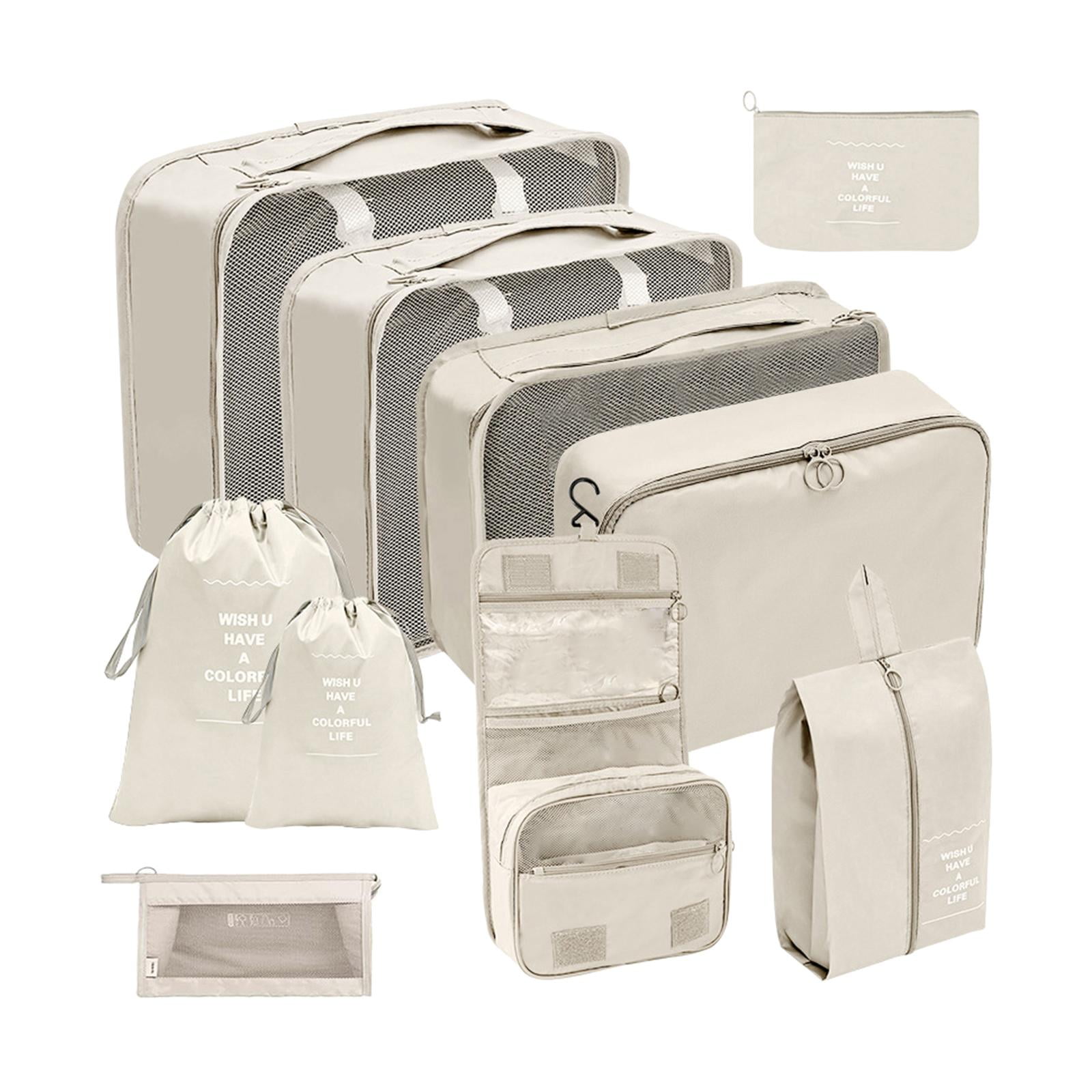 Lipstore 10x Portable Packing Cubes Travel Luggage Packing Organizer For Travel Totes Beige Multi