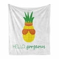 thumbnail image 1 of Hello Gorgeous Soft Flannel Fleece Throw Blanket, Colorful Doodle Pineapple with Crown and Glasses and Graphic Phrase Theme, Cozy Plush for Indoor and Outdoor Use, 60" x 80", Multicolor, by Ambesonne, 1 of 6