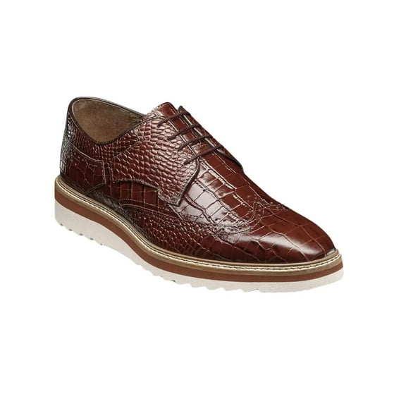 Stacy Adams Alario Wingtip Oxford Croco Leather Shoes Cognac 25725-221