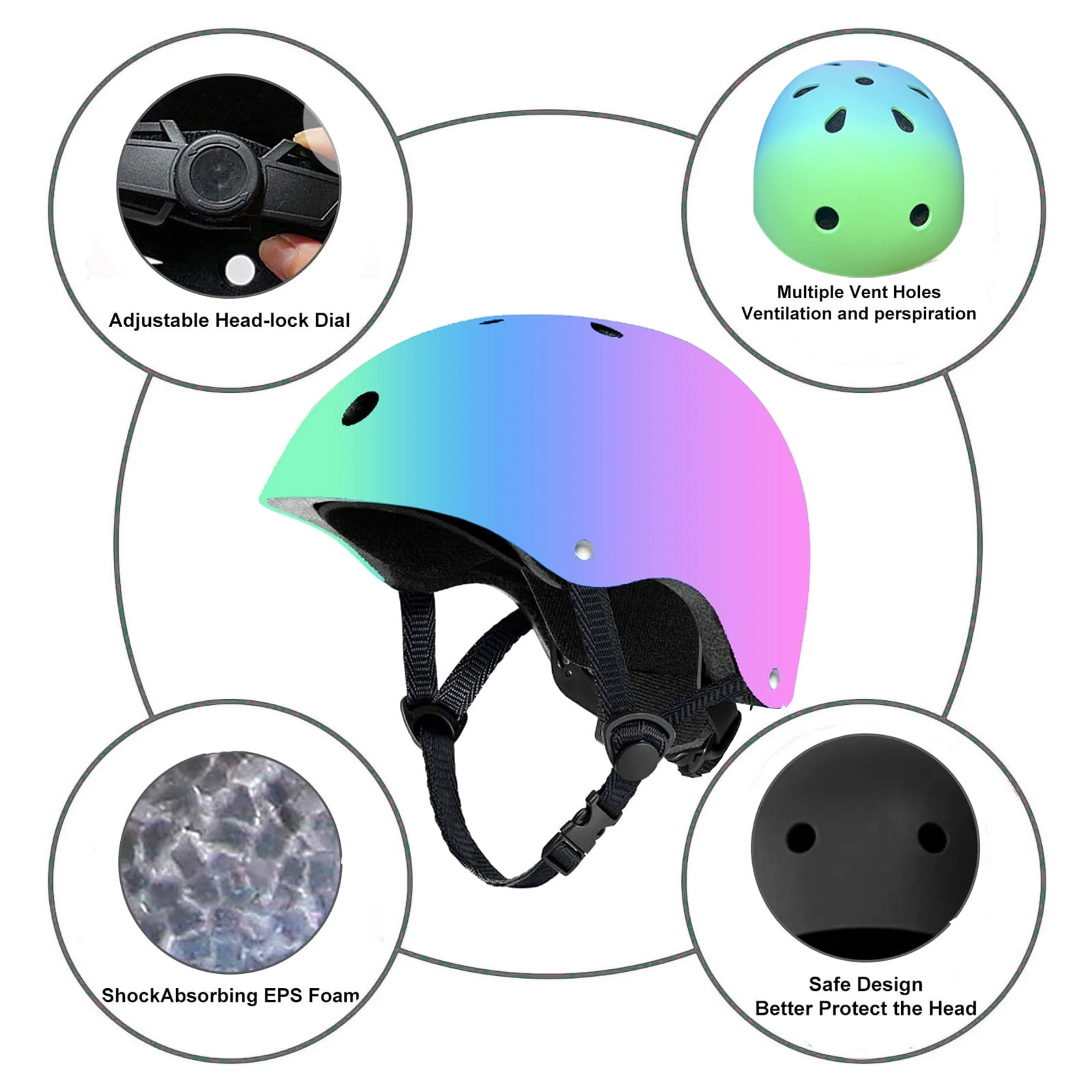 Yuphony Kids Gradient Color Bike Helmet Toddler Helmet Ages 2-8 Years Old Boys Girls Multi-Sport Helmet Adjustable Cycling Multi-Sport for Football Roller Skating Scooter