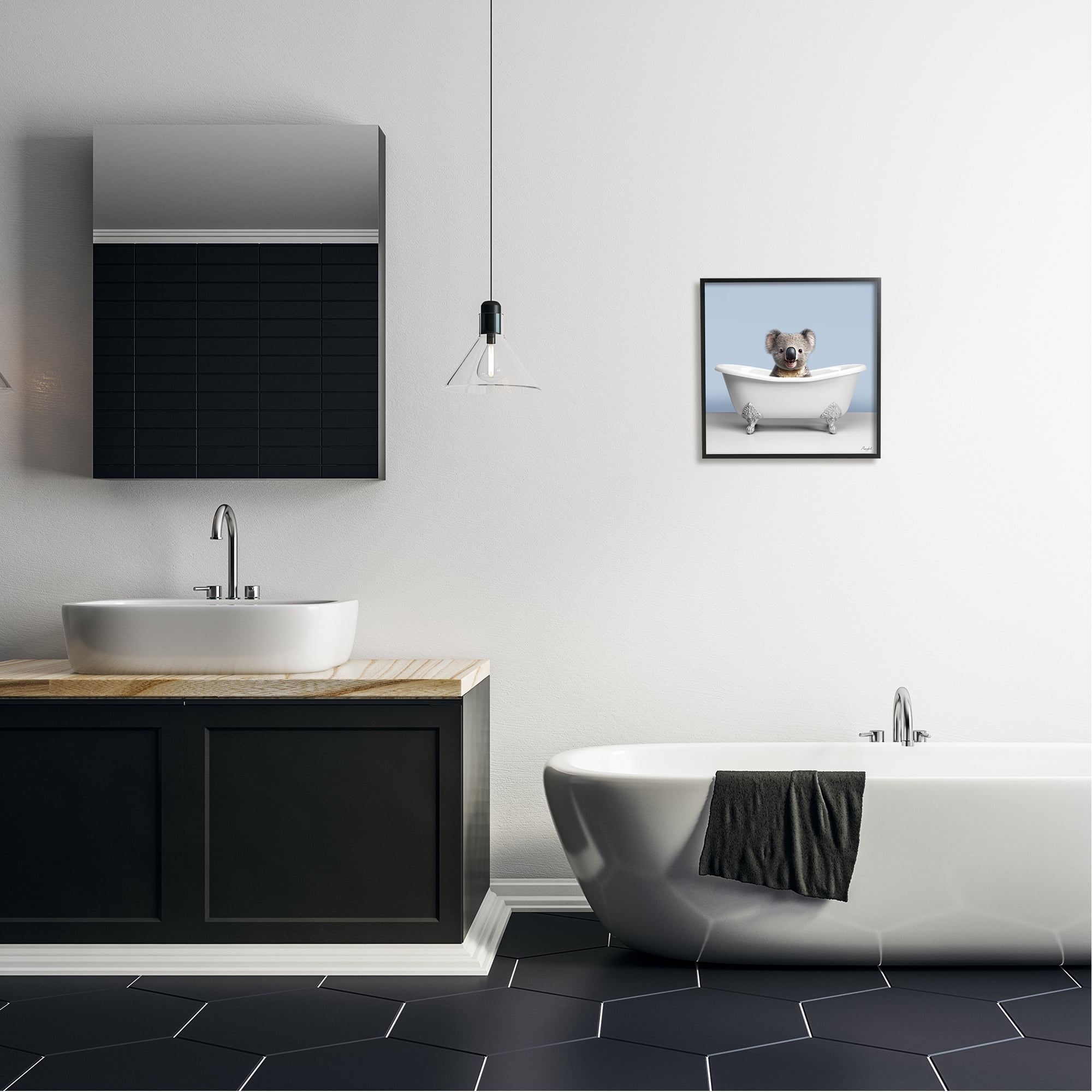 Stupell Industries Baby Koala in Bathtub Animals & Insects Painting Black Framed Art Print Wall Art, 17 x 17