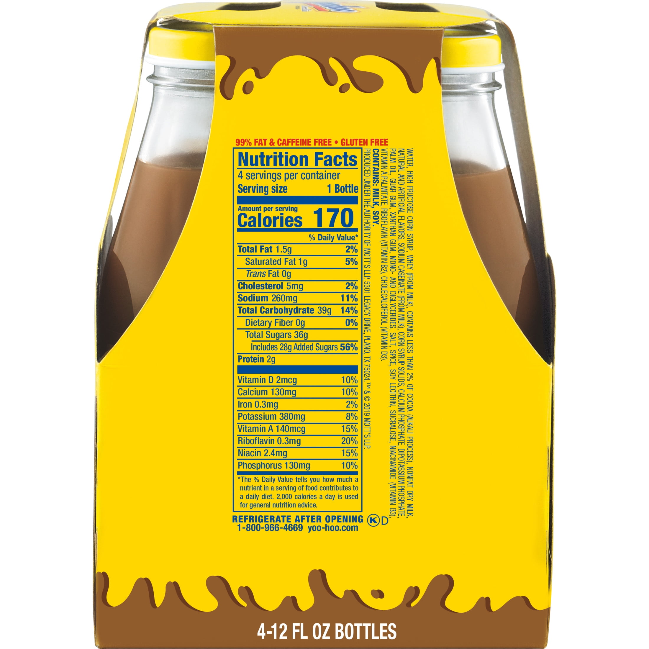 Yoo-hoo Chocolate Drink, 12 fl oz, 4 Pack Glass Bottles