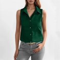 thumbnail image 2 of Ulitacool Summer Tank Tops For Womens Ladies' Lapel And Linen Button Sleeveless Shirt And Vest Trend Tops S Dark Green, 2 of 7