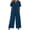 ☪552-Navy, variant on Nuoqisi Women's Solid Color Two-Piece Daily Outfit with Short Sleeve Loose Button Shirt and Pocket Pants Coordinated Set