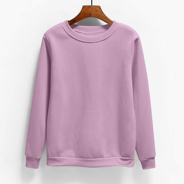 CFLVAEK Chandails Molletonnés pour Femmes Grande Taille pour l'Automne et l'Hiver, Décontractés, Couleur Unie, Chandails à Enfiler Confortables à Col Rond, Manches Longues, Chandails pour Sortir, Violet TG