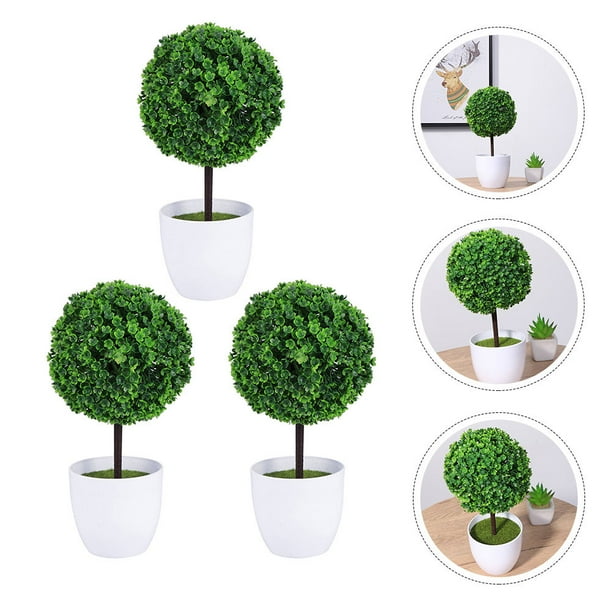 BESTYASH 3Ud Planta Artificial Verde Bola Bonsái Plástico Resistente
