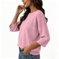 thumbnail image 4 of Breezora Women's Summer Casual Knit Tops 3/4 Sleeve Crew Neck Lightweight Ribbed Pullover Sweater For Weekend Outing, 4 of 7