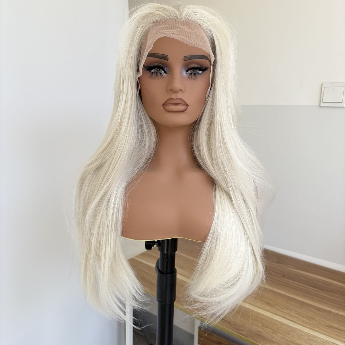 MISSWEN Lace Front Wig Platinum Blonde 26 inch Long HD Lace Synthetic Wig Natural Female