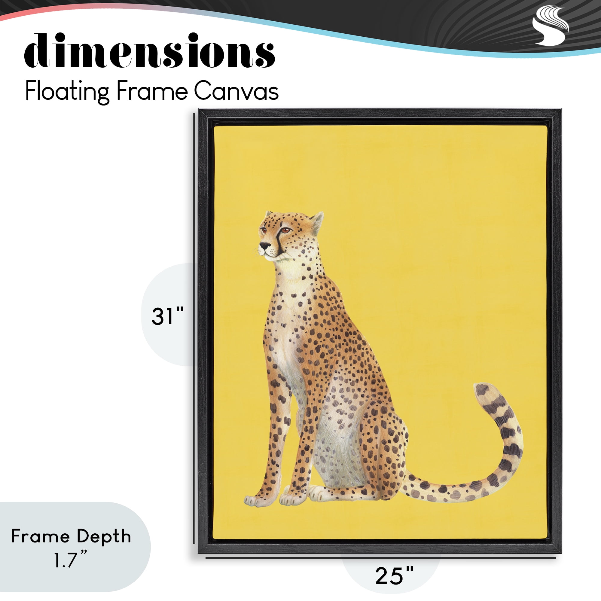 Stupell Industries Cheetah on Vibrant Yellow Black Framed Floater Canvas Wall Art, design by Karolina Sato