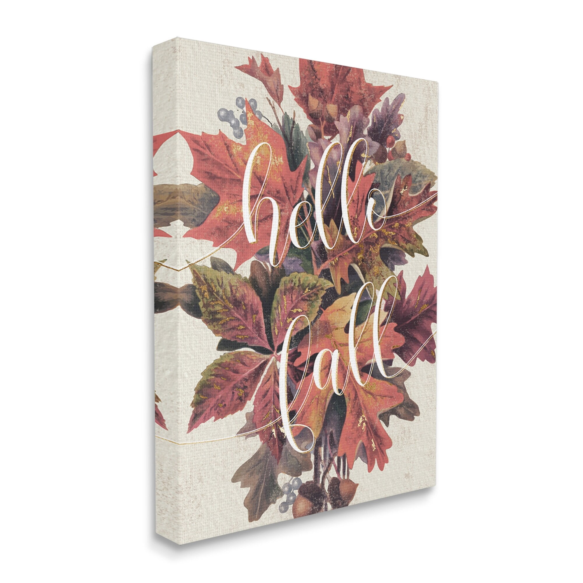 Stupell Industries Hello Fall Phrase Orange Autumn Leaf Pile, 36 x 48,Design by Daphne Polselli