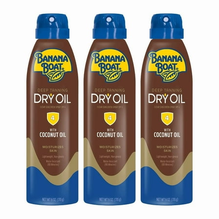 Banana Boat Ultra Mist Dry Tanning Oil - Reef-Friendly Clear Sunscreen Spray, SPF 4, 6oz - Pack of 3
