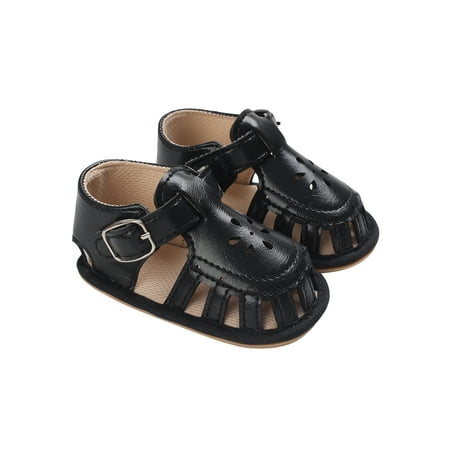 

Canrulo Toddler Baby Boy Girl Summer Sandals Hollow Buckle Stick-On Walking Shoes Soft Sole Anti-Slip Foot Wear Infant Shoes Black 0-6 Months