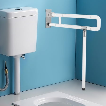 Foldable Grab Bar for Toilet Bathroom, 220 lbs Weight Capacity Flip Up Safety Rail with Noctilucent Rings, Anti-Slip Textured Grip, Stainless Steel Inner Tube - For Elderly Seniors Pregnant Women