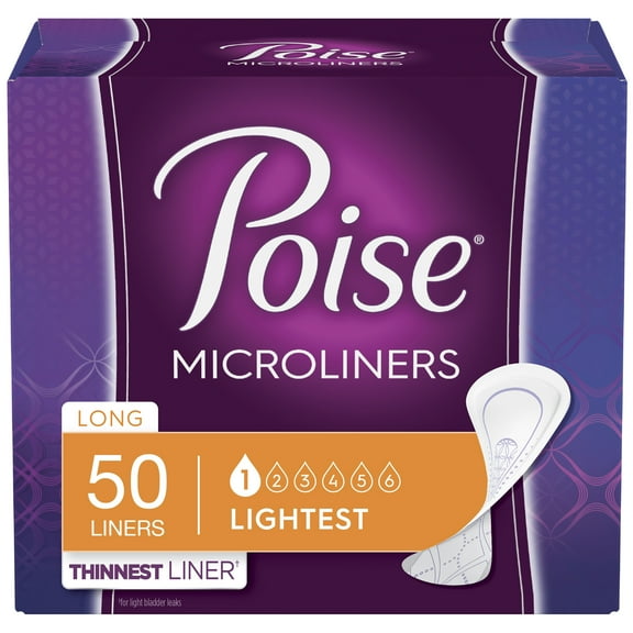 Poise Incontinence Microliners for Women, Lightest Absorbency, Long, 50 Ct