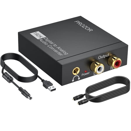 PROZOR 192kHz Digital to Analog DAC Converter, Compact ABS Shell SPDIF Toslink Coaxial to Stereo L/R RCA & 3.5mm Audio Adapter for PS4 HD TV Apple TV Home Theater Amp