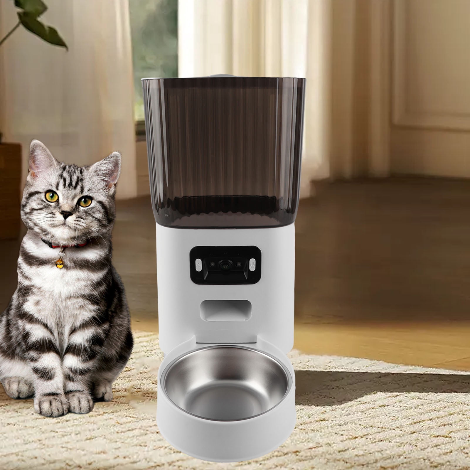 LAZIOEGR 5L Automatic Pet Feeder Smart Cat Dog Food Dispenser Stainless Steel Single Bowl with Camera 1080P WiFi App Control (9.84 x 7.87 inches / 25 x 20 cm)