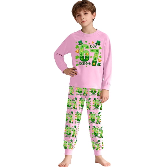 67 Six Seven Letter Outfits Set For Kids Outfits Set Casual Girls 67 Doodle Print Long Sleeve Homewear Soft Two Piece Sleepwear Light Pink 2-3 Years