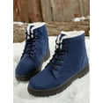 thumbnail image 5 of Woobling Women Snow Boots Round Toe Winter Warm Shoes Plush Lining Mid Calf Boot Outdoor Casual Lace Up Comfort Blue US 5, 5 of 7