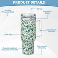 thumbnail image 5 of Balery Floral In Teal Pattern 40oz Stainless Steel Tumbler Double Wall Vacuum Insulated Water Bottle Ice Bully Insulated Tumbler With Handle And 2 in 1 Straw Lid, 5 of 8