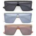 thumbnail image 2 of 3 Packs Newbee Fashion One Piece Flat Lens Oversized Fashion Sunglasses for Women, Rectangle Flat Top Wind Shield Composite Frame, Square Retro Rimless Style, Pins Design, UV400, Black, White & Brown, 2 of 2