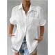 thumbnail image 5 of Blusa de manga corta con bolsillo de solapa informal para mujer, camisa de verano de Color sólido, 5 of 5