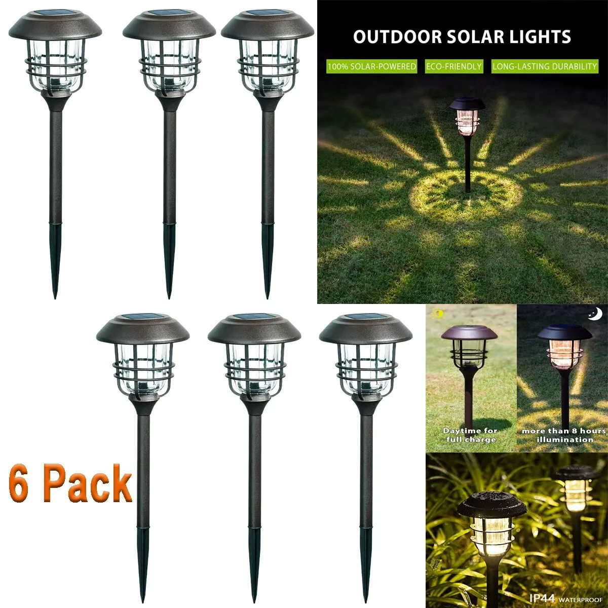iMeshbean 6 Pack LED Landscape Light Solar Power Path Lights Outdoor Pathway Solar Light Waterproof