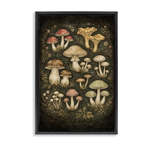 Stupell Industries Organic Sprouting Mushrooms Black Framed Floater Canvas Wall Art, design by Tom Crehan