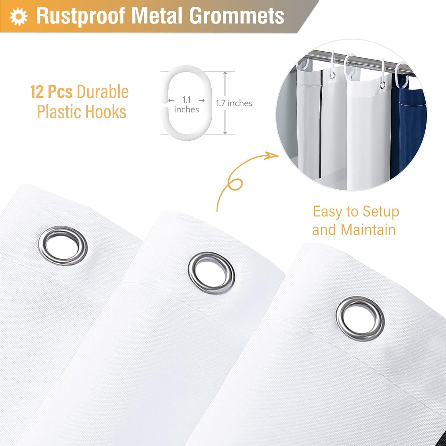 Extra Long Shower Curtain, 72x84 Inches Long Geometric Waterproof Cloth Shower Curtain Set with 12 Hooks, Weighted Hem, Tall Modern Polyester Fabric Shower Curtain for Bathroom - Navy Blue