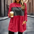 thumbnail image 4 of Ozmmyan Womens Fleece Sweatshirts solid color Loose Crew neck mid length Sweat Shirts autumn and winter casual large pocket style, 4 of 6