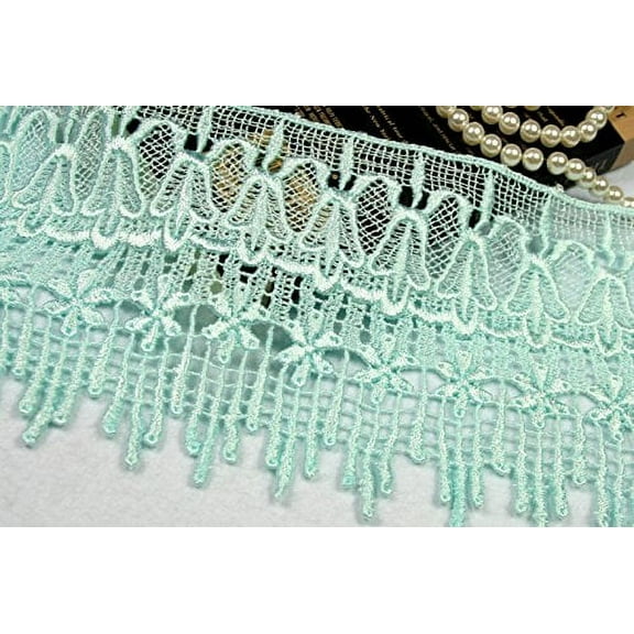 5.75" Embroidered Venise Lace Trim Black White Green Gray Pink by Yard (Lt Blue)